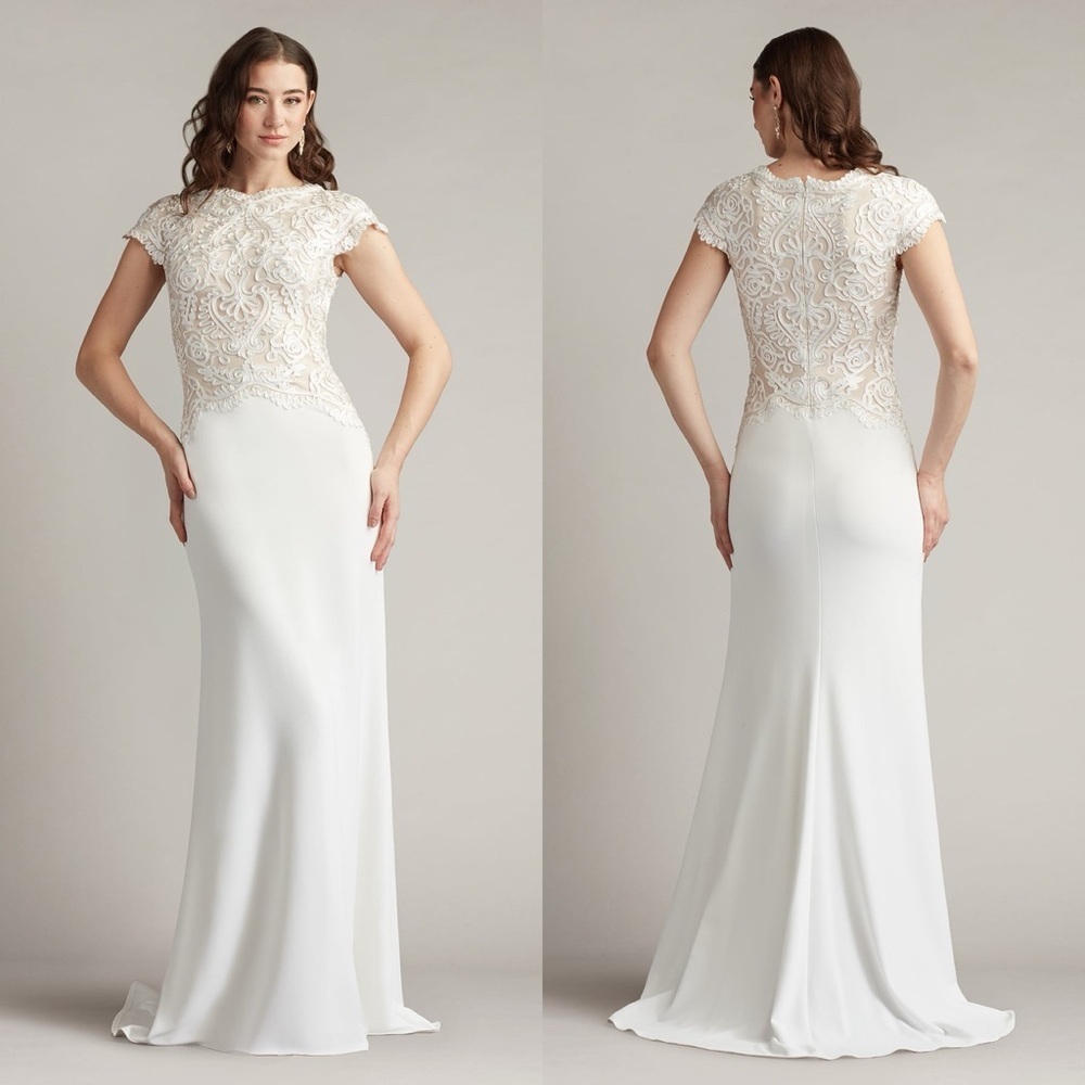 TADASHI SHOJI Isadora Embroidered Crepe Gown in White 6